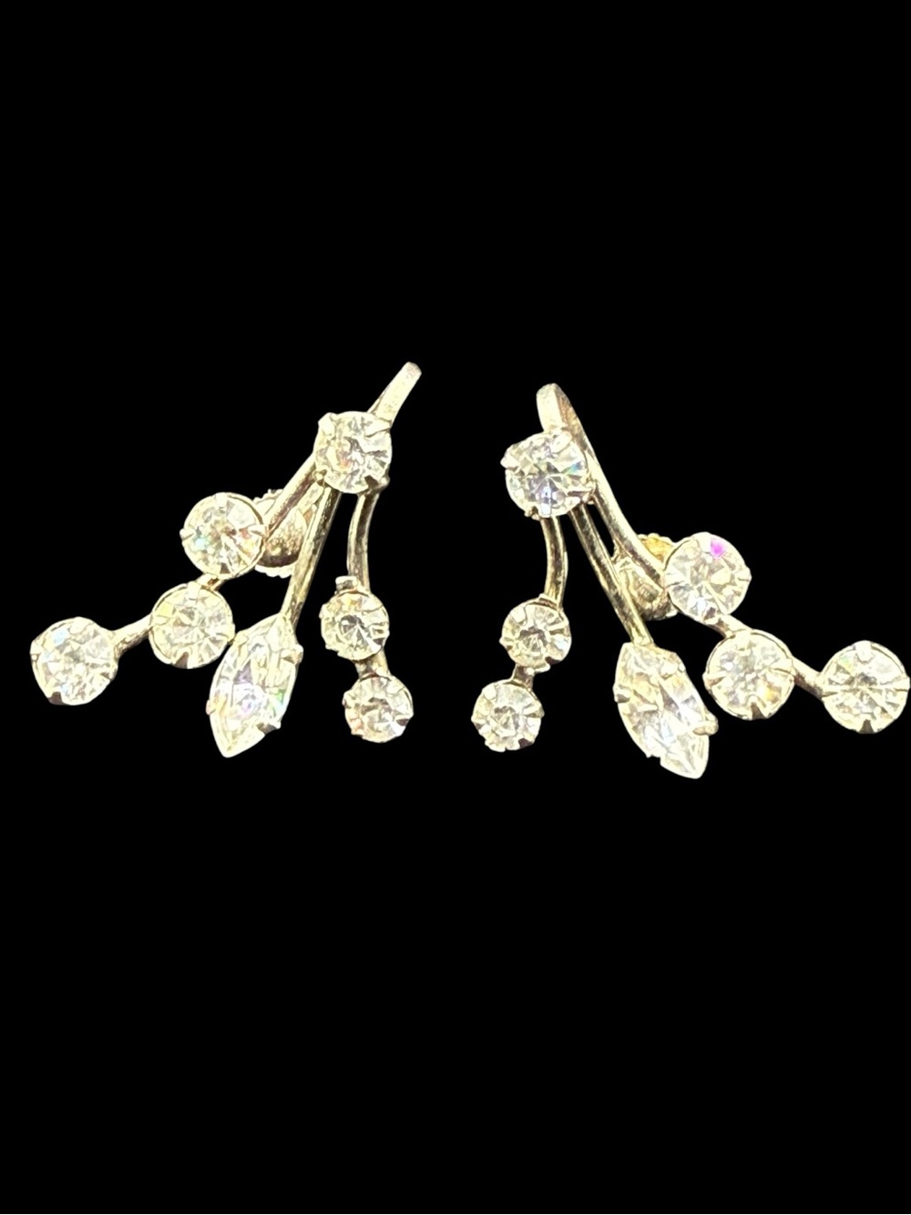 Vintage Austrian Crystal Branch Cluster Stud Earrings Silver tone